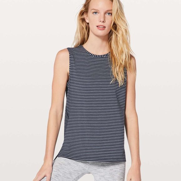Lululemon | Midnight Navy Striped Pima Cotton Sleeveless Tank | Size 6 - Picture 1 of 3